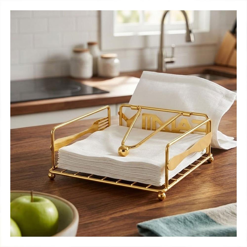 Dispensador Servilletas Dorado con Brazo para Cocina y Mesa Comedor Y+Regalo Sticker