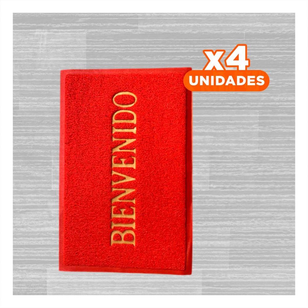 Pack4 Felpudo Rectangular Bienvenido Rojo para Sala y Area de Espera Y+Papel Regalo