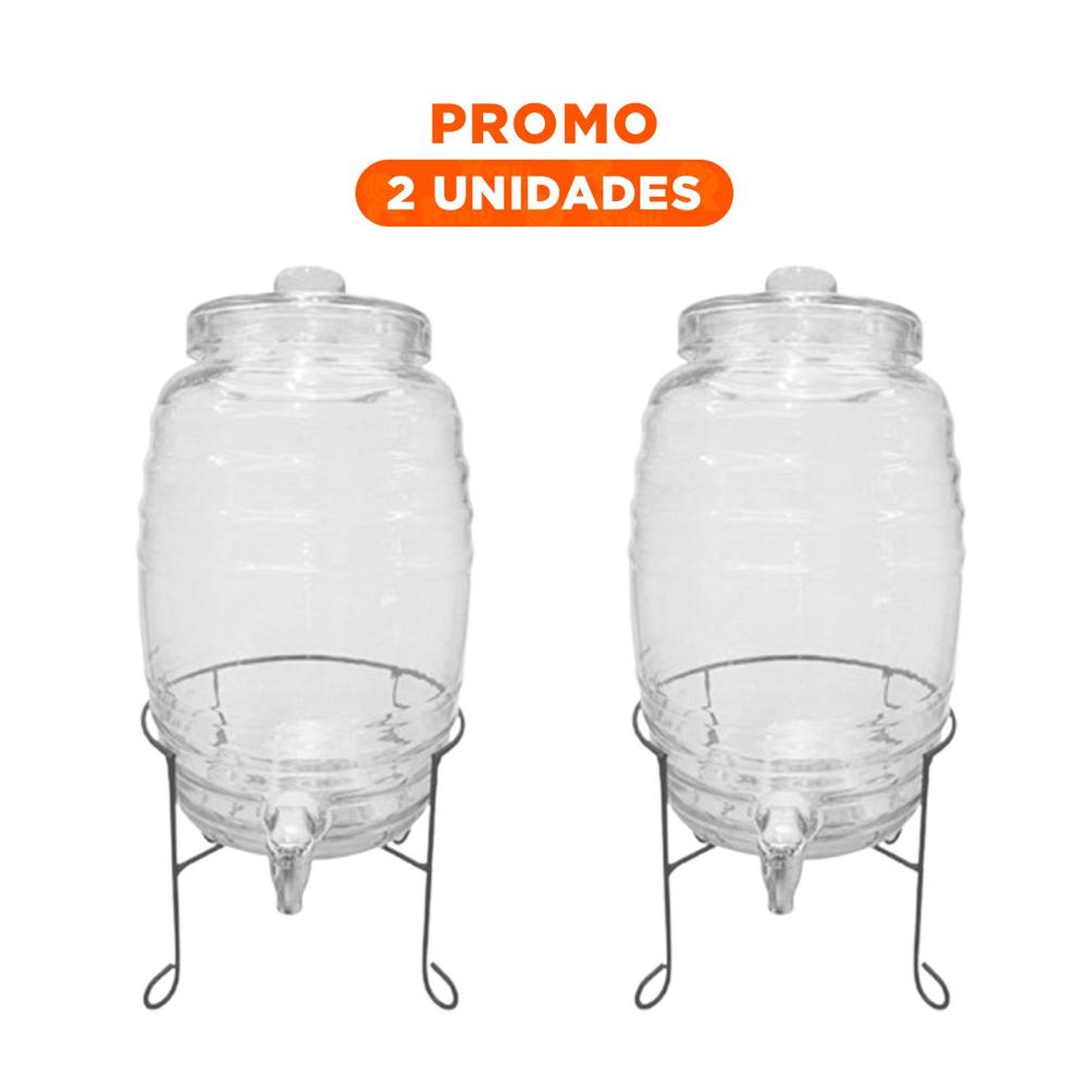 Pack2 Vasija de Bebidas 10L con Base Metalica y Tapa Chupon Transparente Celeste