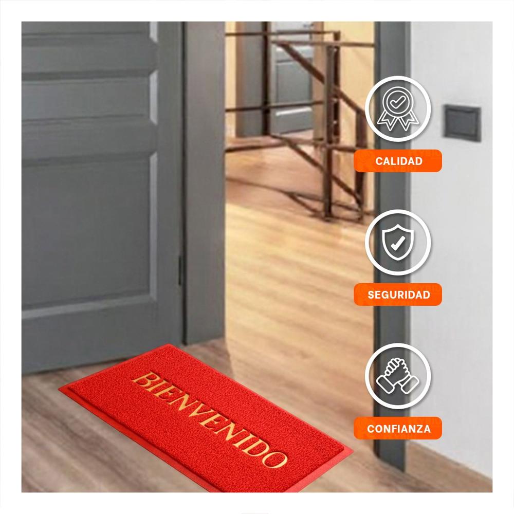 Felpudo Rectangular Bienvenido Rojo para Sala y Acceso Principal Y+Papel Regalo