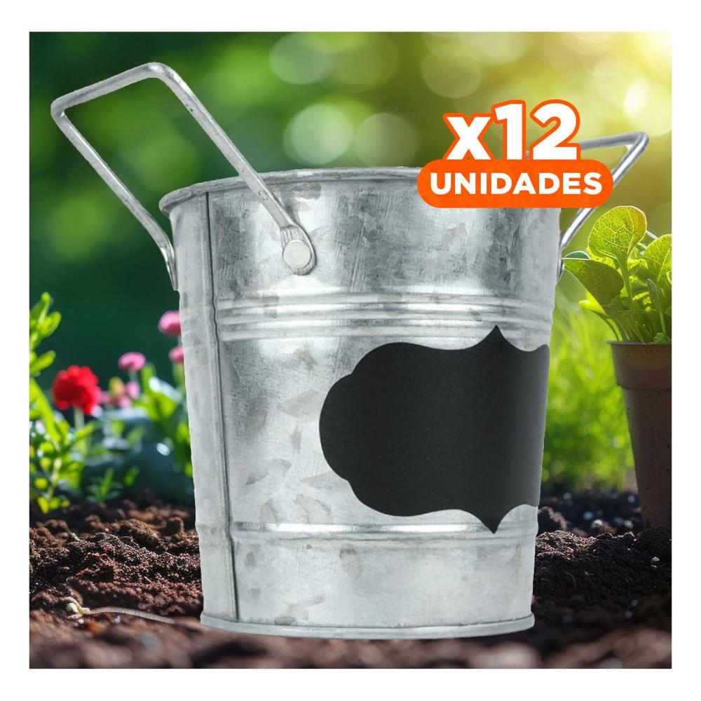 Pack12 Cubeta Cubo de Metal con Doble Agarradera y Cuadro para Nota para la Mesa Y+Papel Regalo