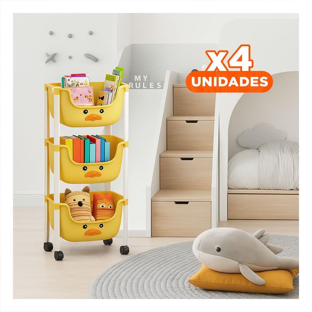 Pack4 Contenedor Kawaii 3 Niveles Compacto y Versatil Estilo Pato Amarillo