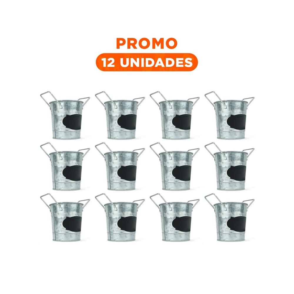 Pack12 Cubeta Cubo de Metal con Doble Agarradera y Cuadro para Nota para Mesa Y+Regalo Sticker