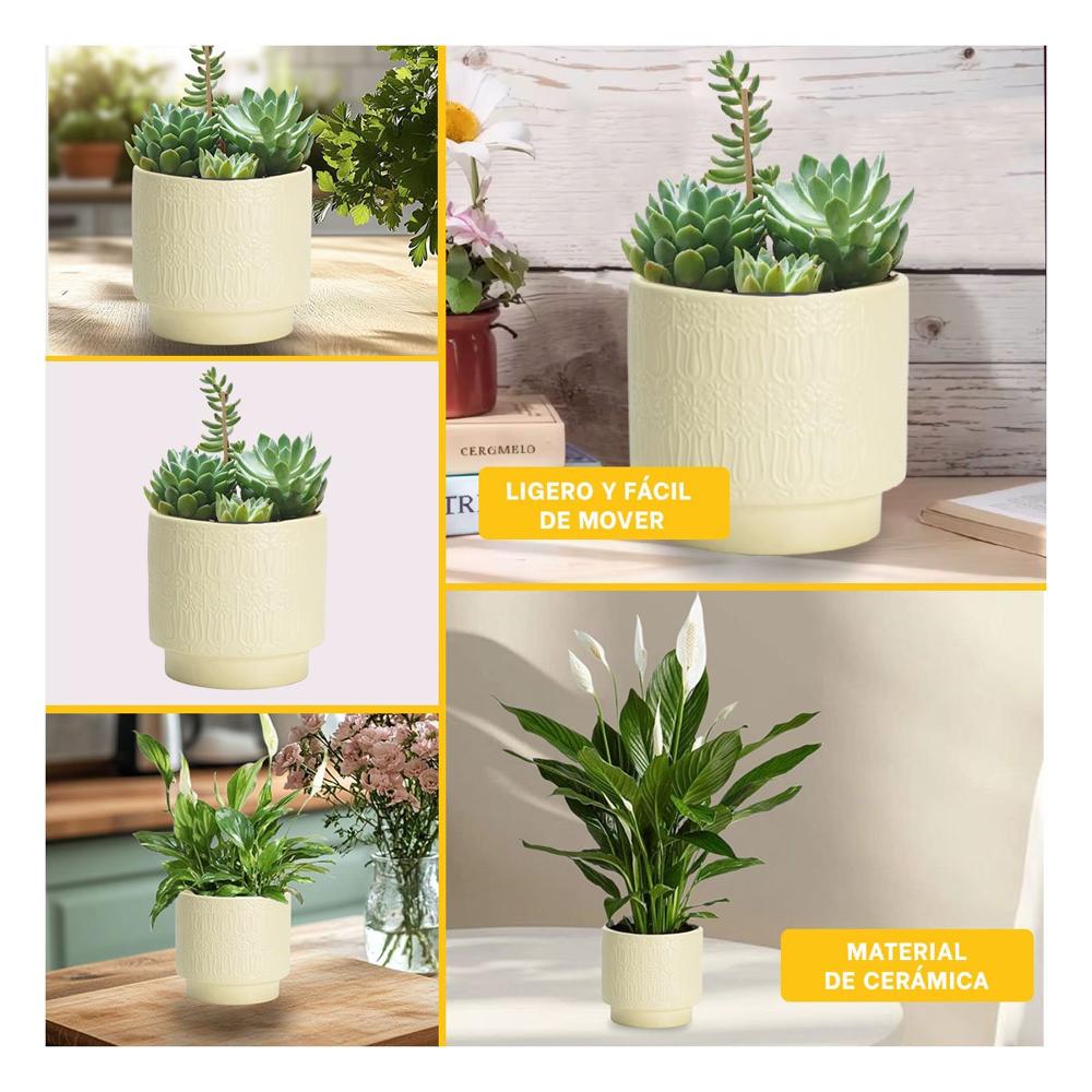 Recipiente Cilindro Ceramica 13x13cm Crema Para Tulipanes Flores Casa