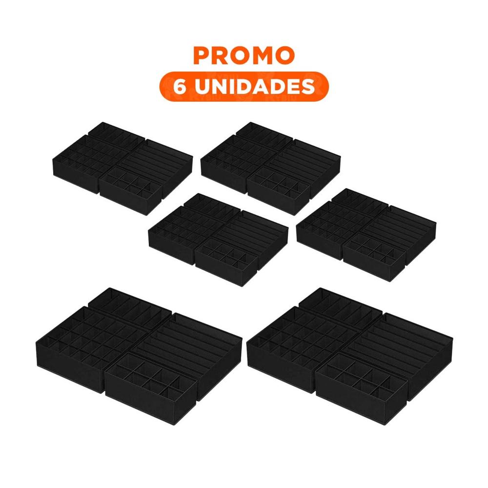 Pack6 Contenedor Negro de Uso Diario para Ropa Interior