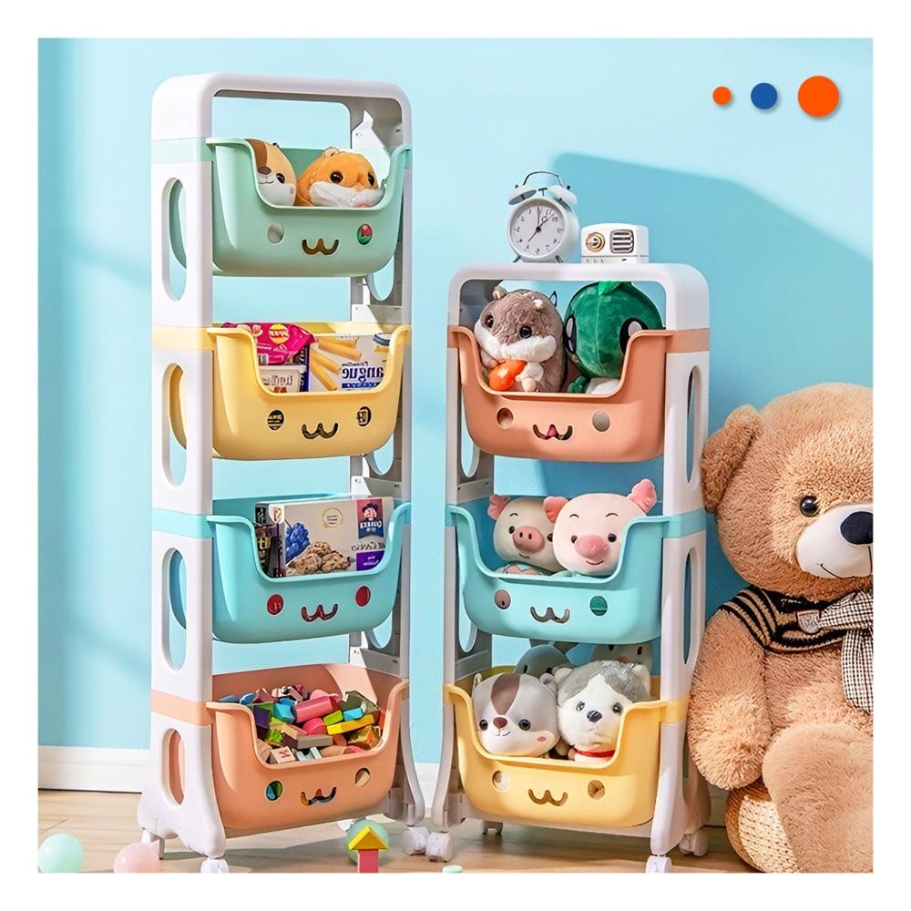 Organizador Infantil con Caritas 4 Niveles Verde Celeste Amarillo y Naranja Y+Papel Regalo