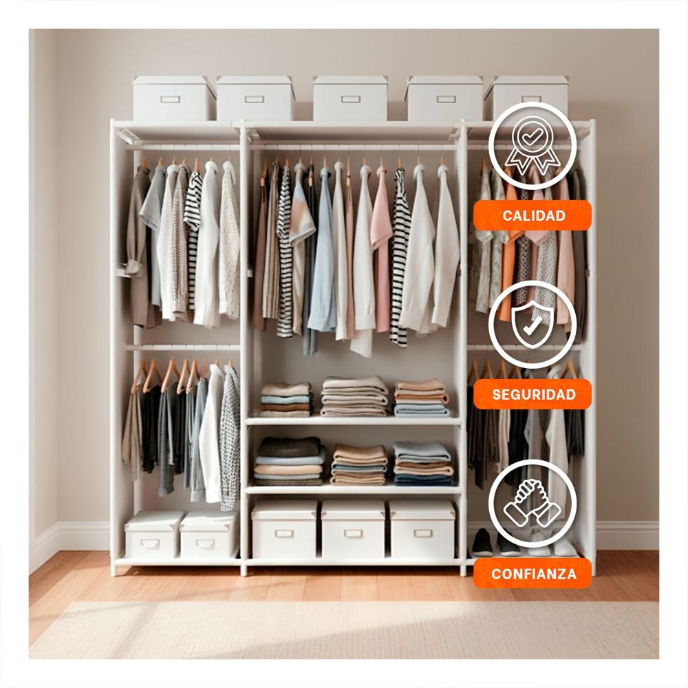 Closet de Ropa Blanco Abierto con Compartimientos y Facil Acceso Y+Papel Regalo