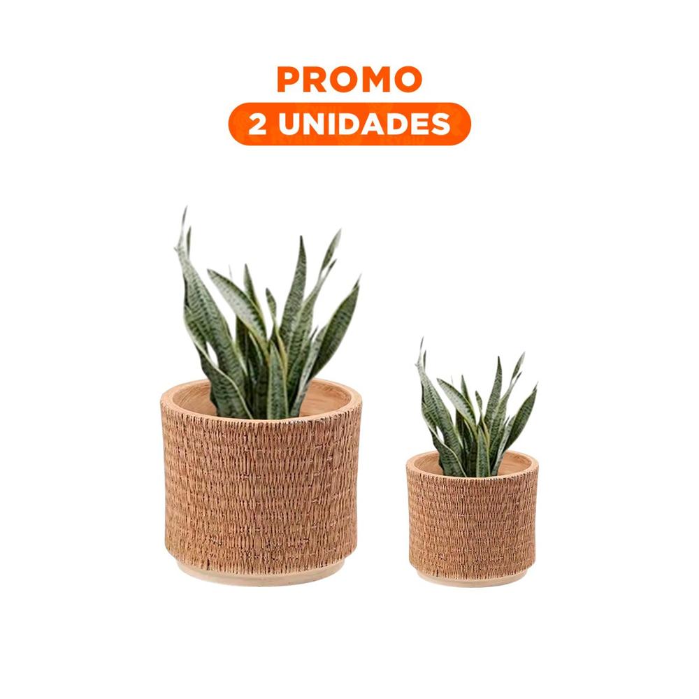 Pack2 Jardinera Moderna Cemento 13x13cm Mostaza Tejido Rafia Para Sala