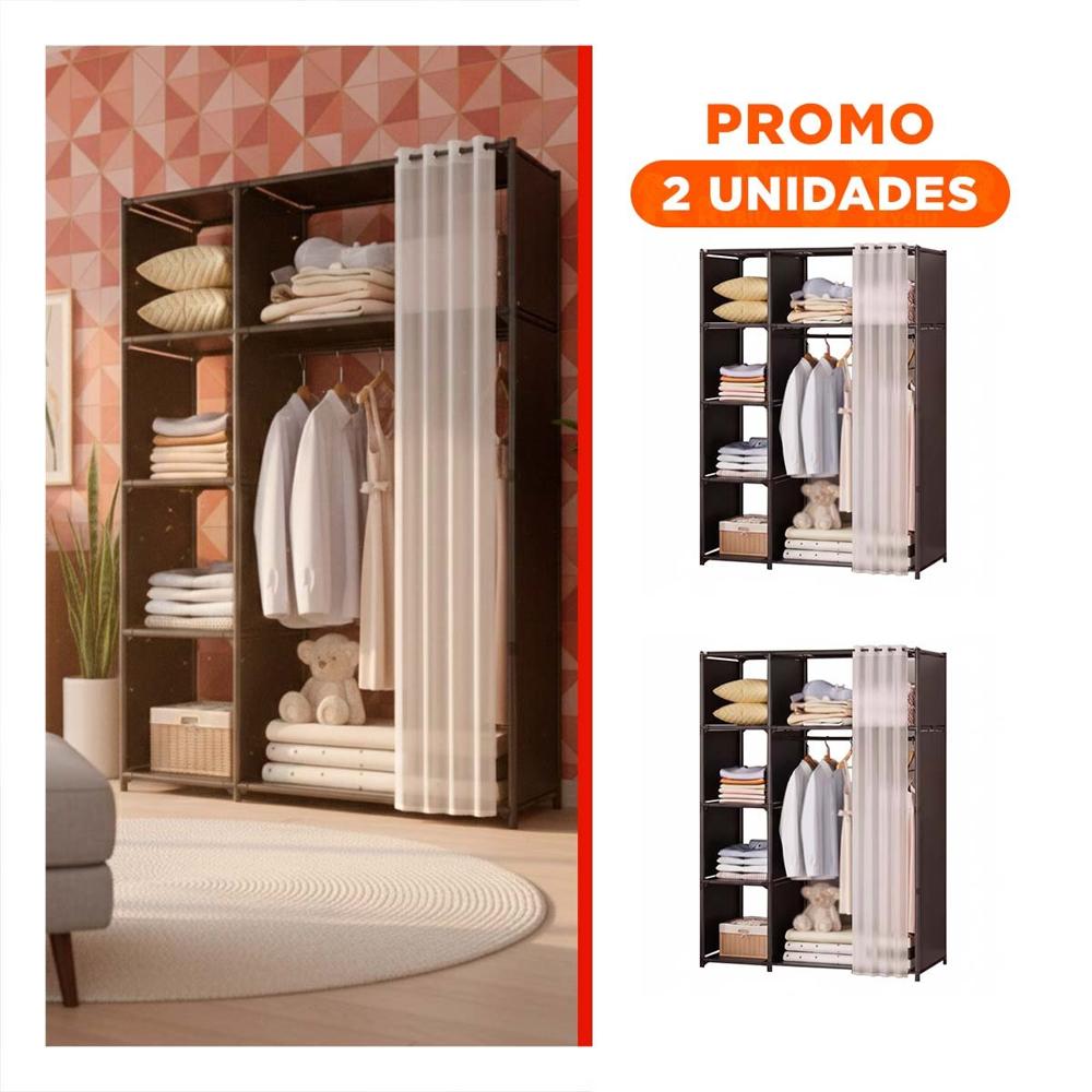 Pack2 Ropero Resistente de Ropa con Cortina Negro Abierto para Mantener Orden
