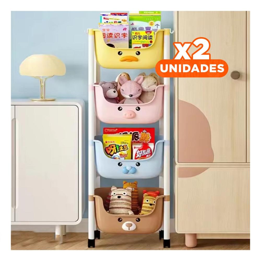 Pack2 Contenedor Kawaii 4 Niveles Estructura Resistente con 4 Personajes Y+Regalo Sticker
