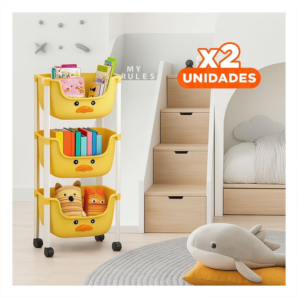Pack2 Contenedor Kawaii 3 Niveles Estructura Resistente con Pato Amarillo Y+Papel Regalo