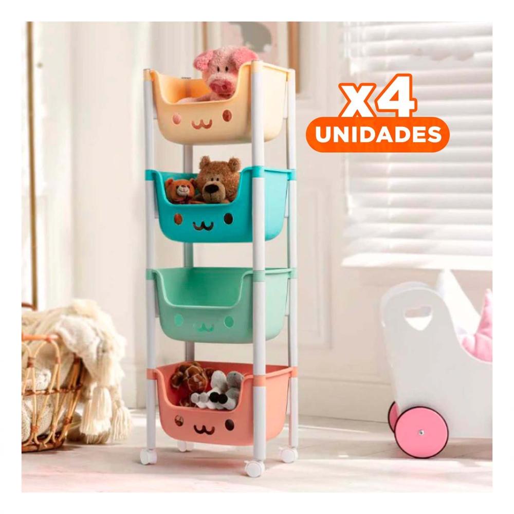 Pack4 Contenedor Infantil con Caritas 4 Niveles Diseno Llamativo Multicolor Y+Papel Regalo