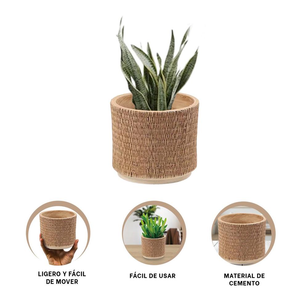 Contenedor Moderno Cemento 13x13cm Mostaza Tejido Rafia Para Oficina Y+Ligas Regalo
