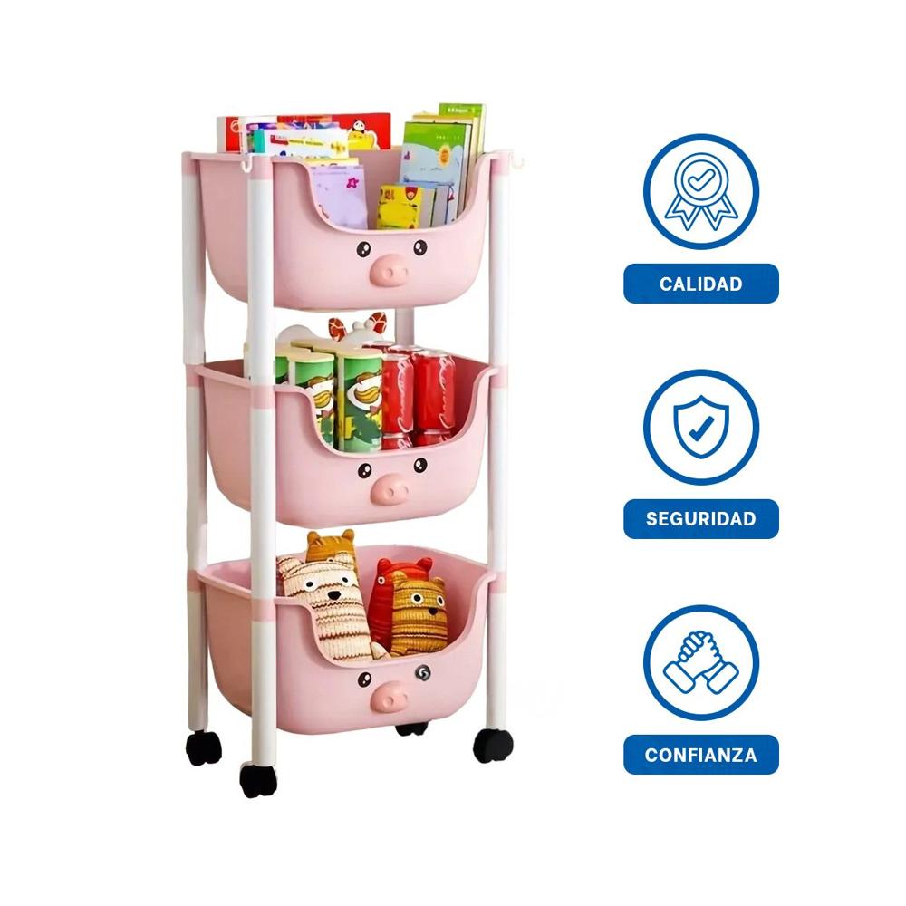 Modulo Kawaii 3 Niveles Almacenaje Comodo Diseno Chancho Rosado Y+Ligas Regalo