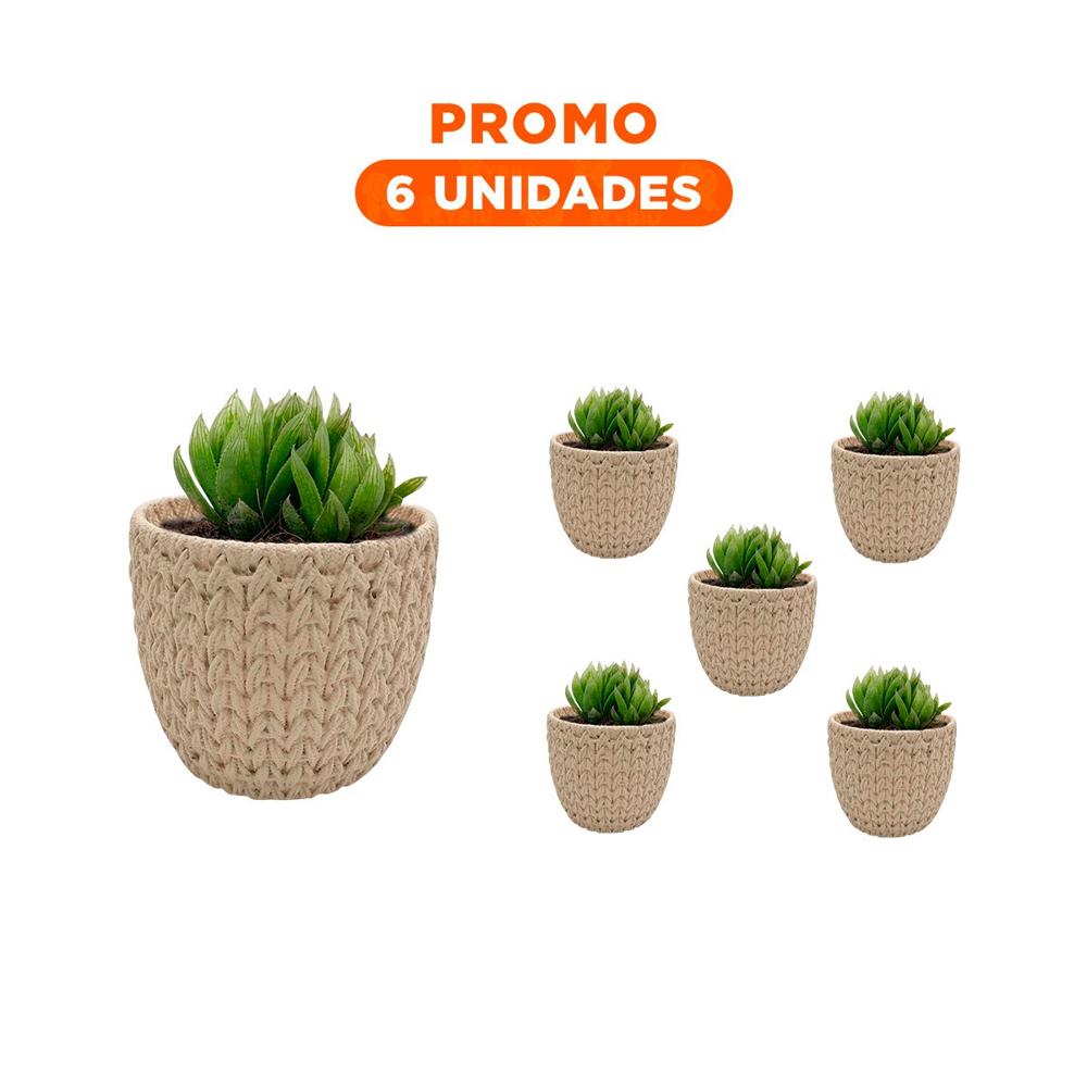 Pack6 Vasija Cilindrica Curva Para Planta Cemento 12x12cm Crema Tejido V