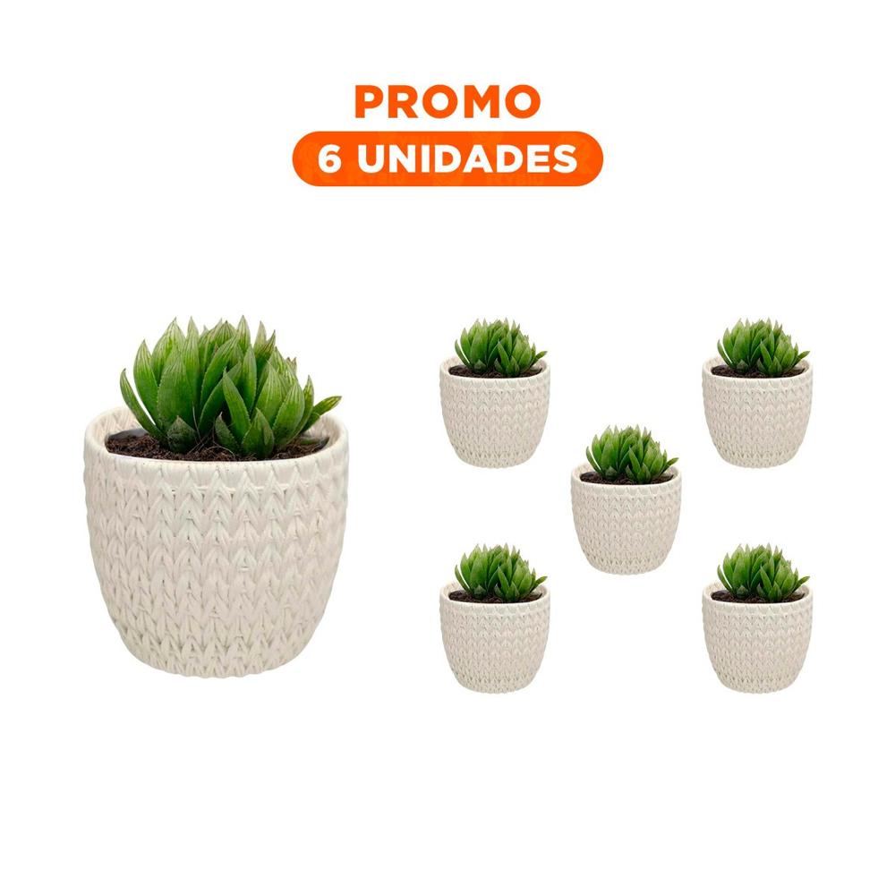 Pack6 Macetero Cilindro Curvo Cemento 12x12cm Blanco Tejido V Casa LED