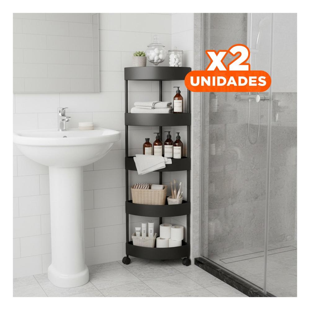 Pack2 Estanteria Esquinera Negra 5 Niveles con Ruedas para Casa Uso Diario Y+Papel Regalo
