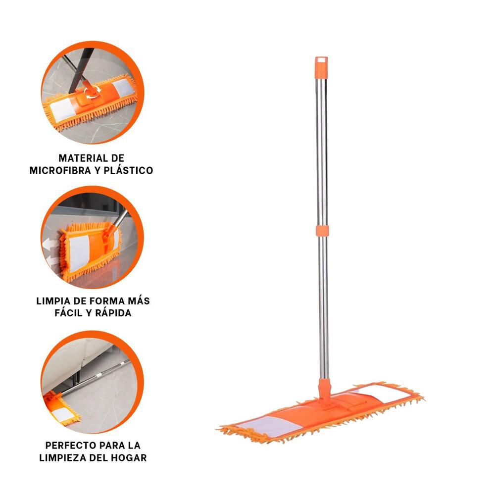 Mopa Rectangular de Microfibra Naranja de Secado Rapido Uso Diario Y+Ligas Regalo