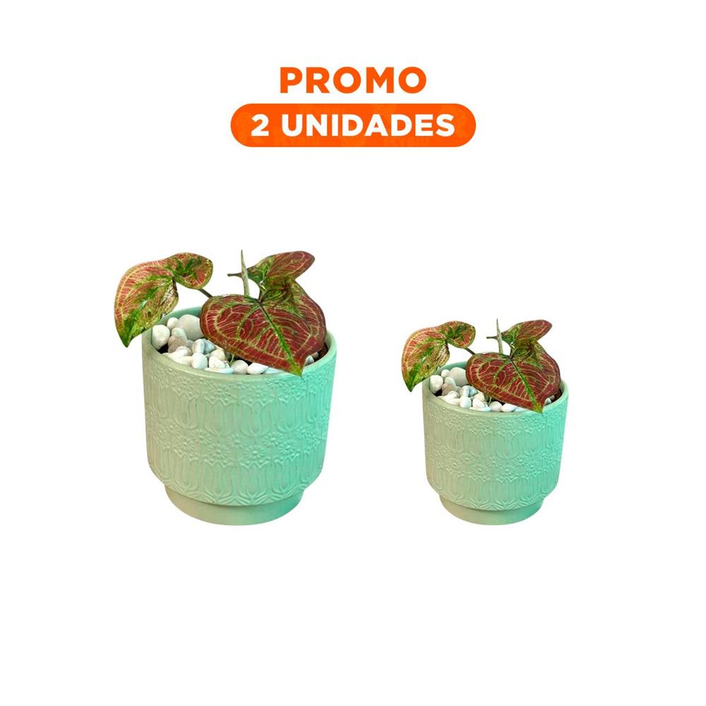 Pack2 Vasija Cilindro Ceramica Verde Claro Tulipanes Flores Hogar Decorativa