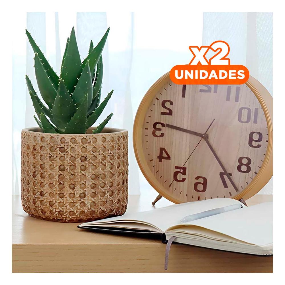 Pack2 Recipiente Decorativo Cilindro Cemento Mostaza Tejido Rombos Interior Y+Regalo Sticker