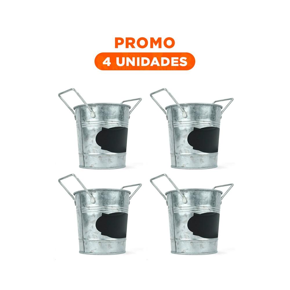 Pack4 Balde Cubo de Metal con Doble Agarradera y Cuadro para Nota Decorativo Y+Regalo Sticker