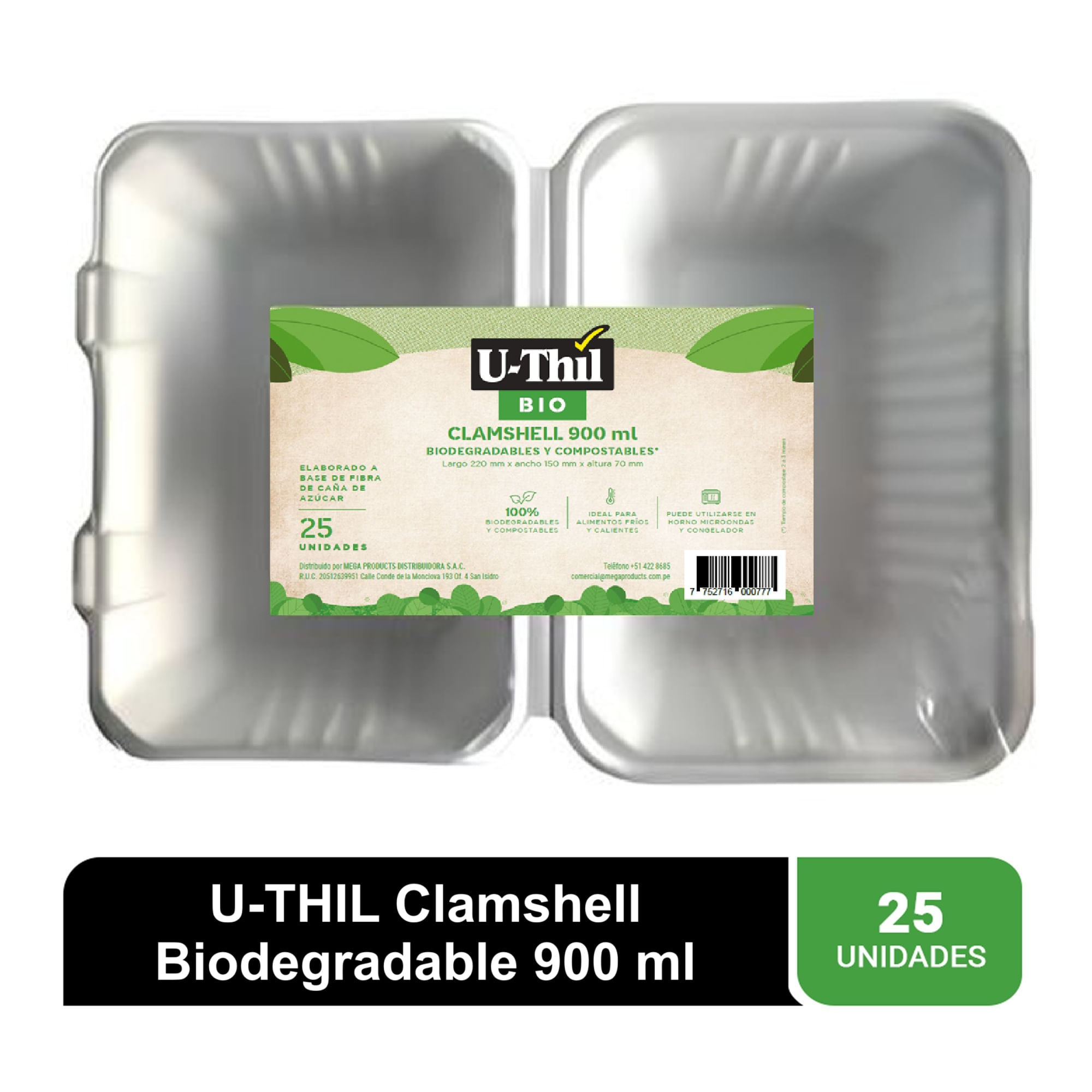 Envase U-THIL Kraff Clamshell 900ml 25un 85x23x31mm