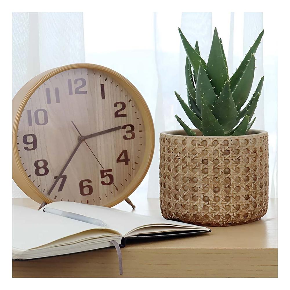 Macetero Moderno Cilindro Cemento Mostaza Tejido Rombos Plantas Y+Regalo Sticker