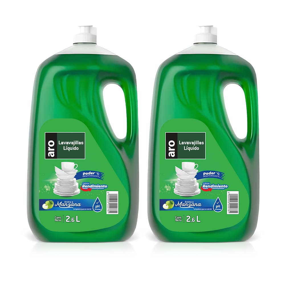 Pack Lavavajillas Líquido ARO Manzana Frasco 2.6L x 2un