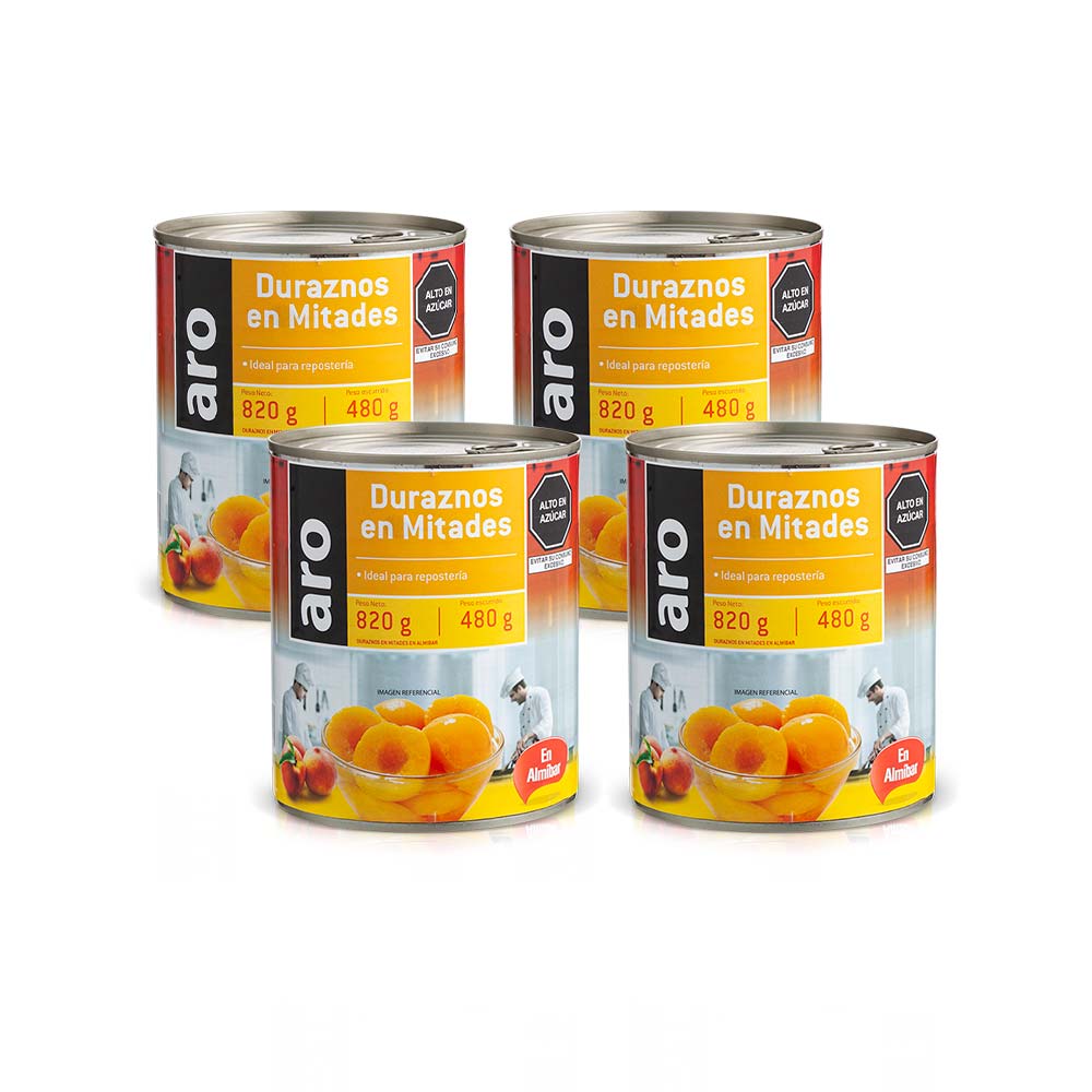 Pack Durazno en Mitades en Almíbar ARO Lata 820g x 4un
