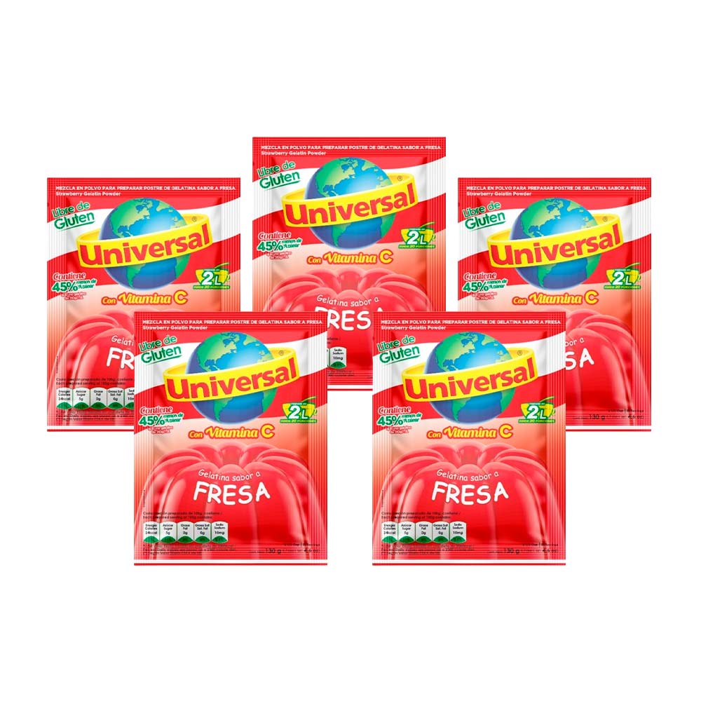 Pack Gelatina UNIVERSAL Sabor a Fresa Bolsa 130g x 5un