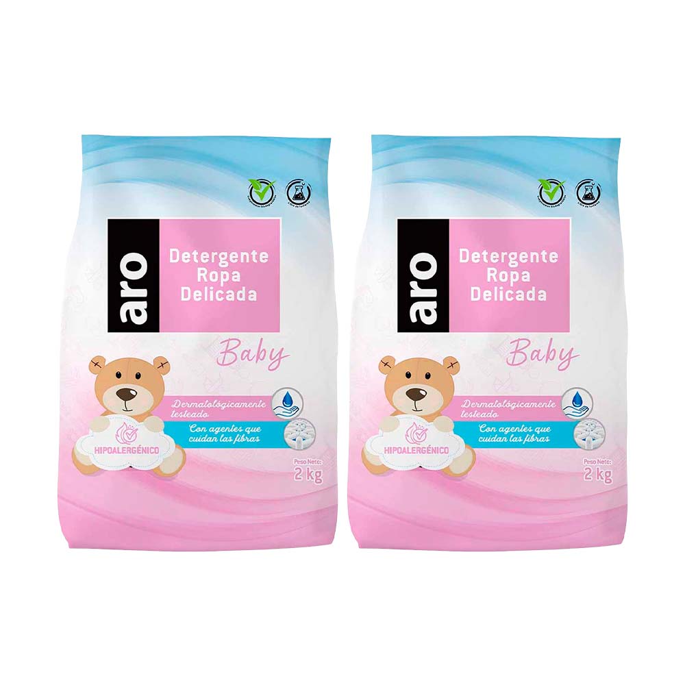 Pack Detergente ARO Bebé Ropa Delicado Bolsa 2Kg x 2un