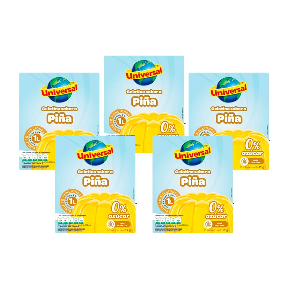 Pack Gelatina UNIVERSAL Sabor a Piña Caja 19g x 5un
