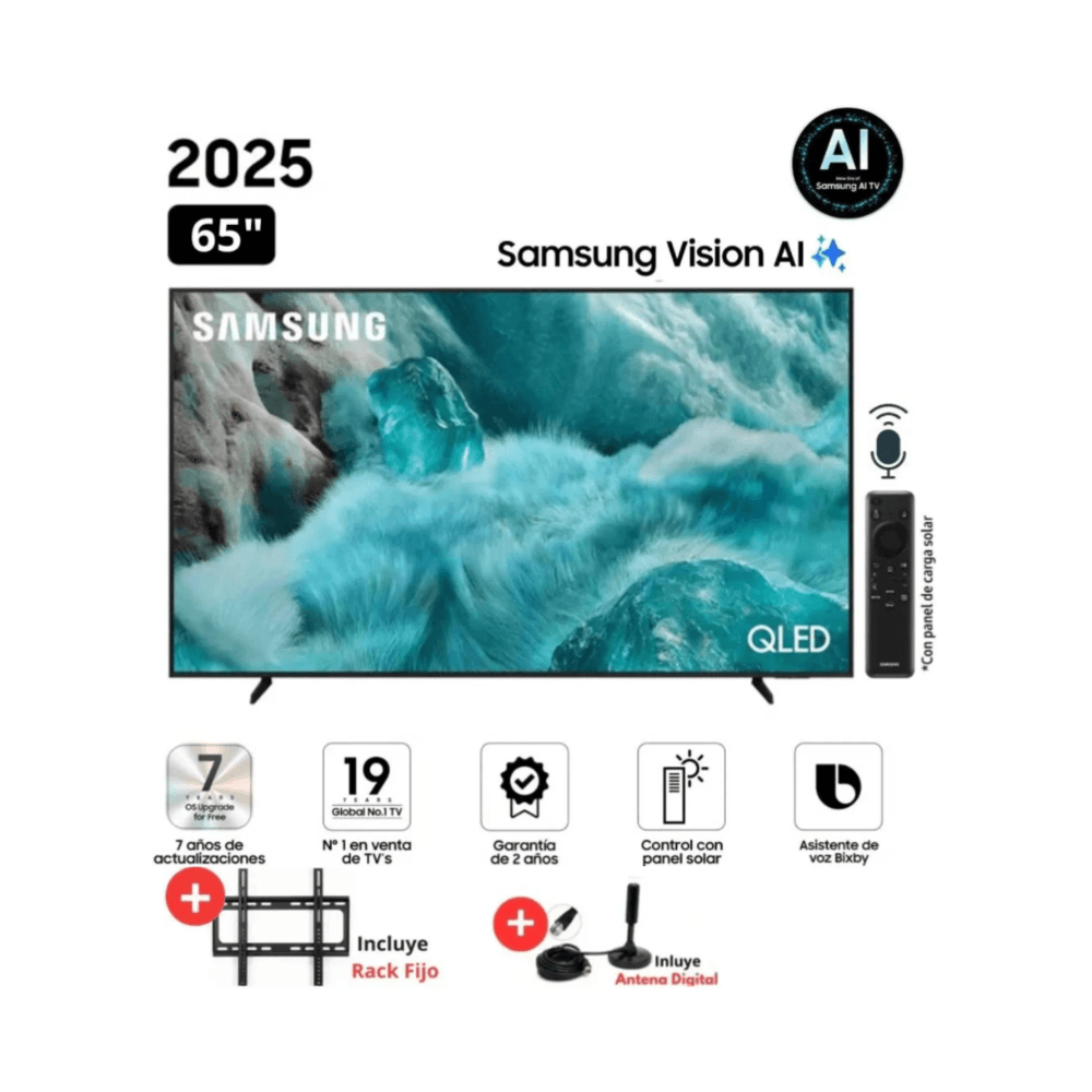 Televisor Samsung Smart TV 65 QLED 4K UHD QN65Q7FAAGXPE Con AntenaDigital y RackFijo