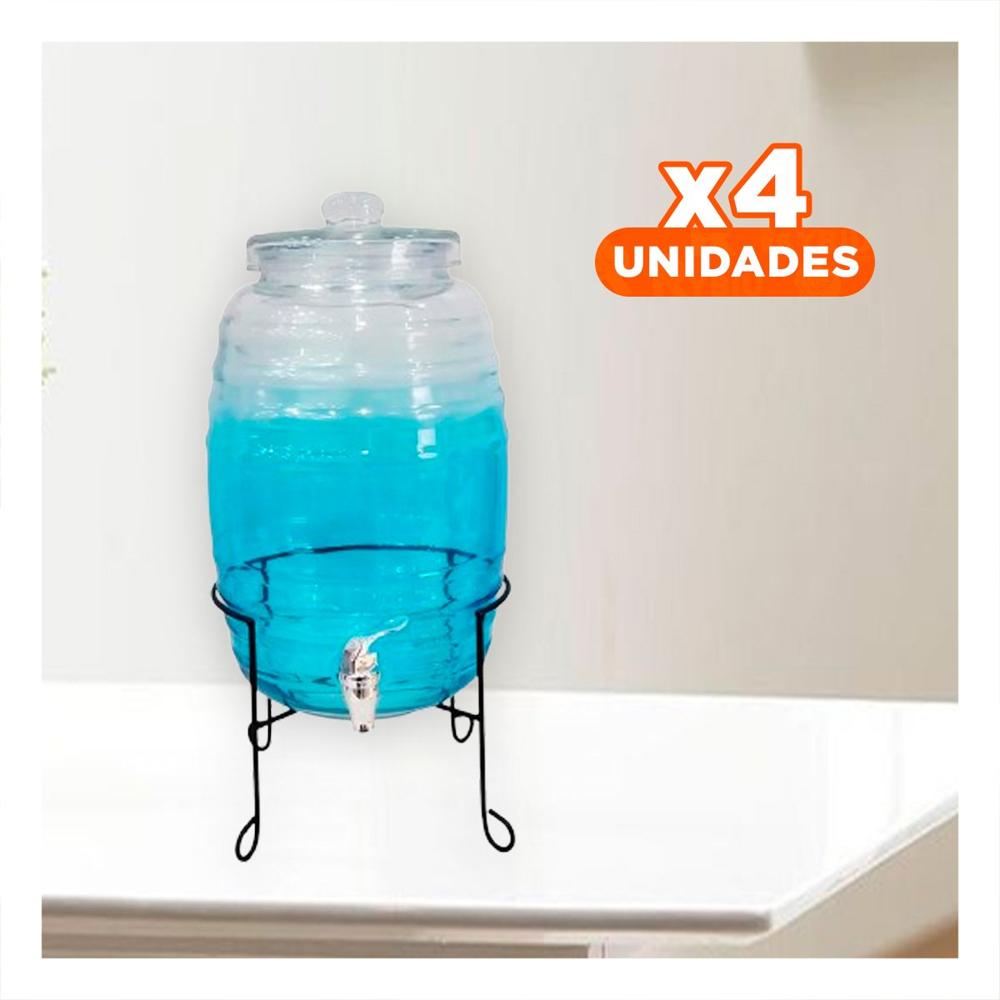 Pack4 Unidad de Bebidas 10L con Base Metalica y Tapa Chupon Transparente Celeste