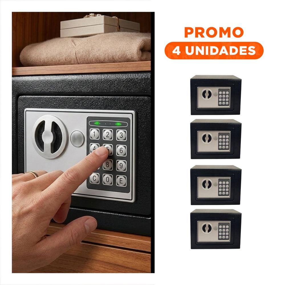 Pack4 Cofre Negro 23x17x17cm para Guardado de Objetos y Dinero en Oficina Y+Regalo Sticker