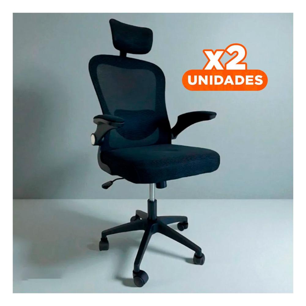 Pack2 Sillon de Trabajo para Oficina en Casa y Empresa Negro Y+Regalo Sticker