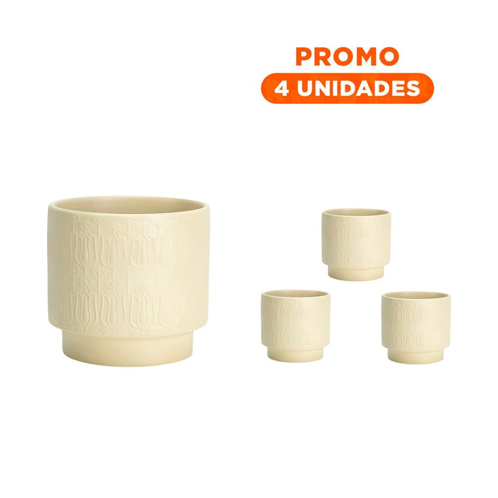 Pack4 Recipiente Cilindro Ceramica 13x13cm Crema Para Tulipanes Flores Moderno Y+Regalo Sticker
