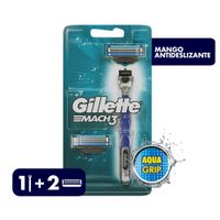 Máquina de Afeitar Recargable GILLETTE Mach3 Aquagrip con 2 Repuestos Blíster 1un