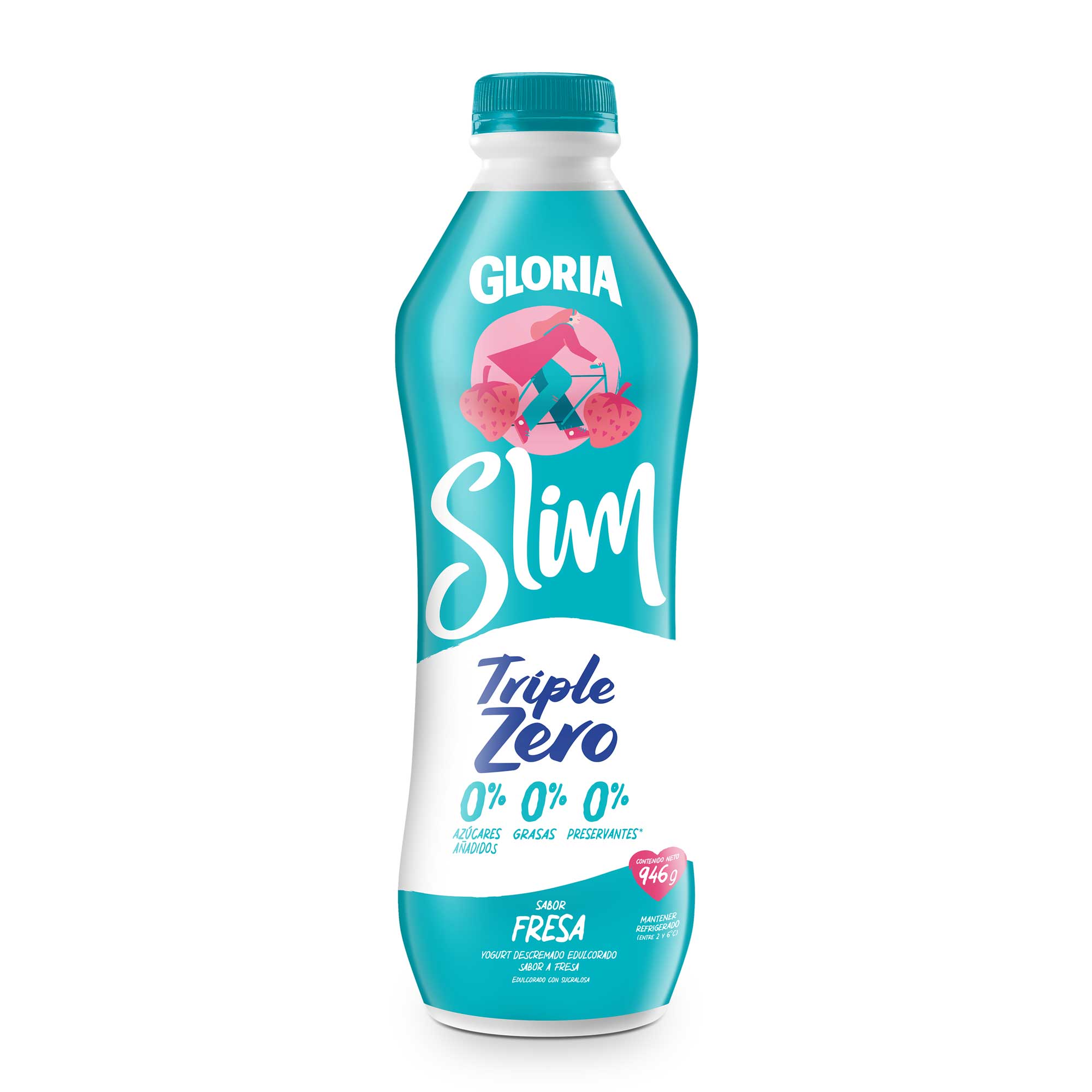 Yogurt Descremado Edulcorado GLORIA Slim Fresa Botella 946g
