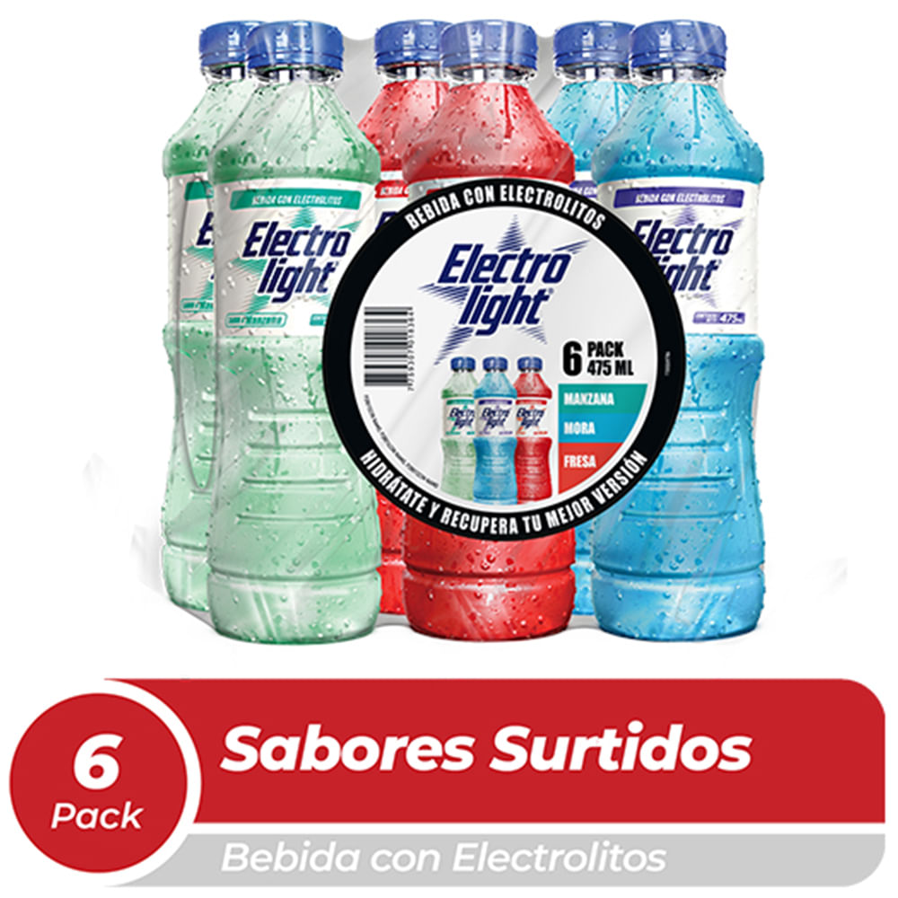 Bebida Rehidratante ELECTROLIGHT Fresa, Mora y Manzana Botella 475ml Paquete 6un