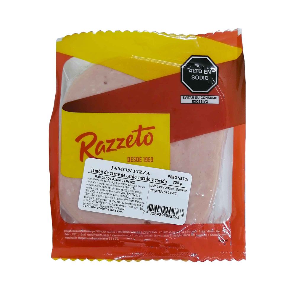 Jamón Pizza RAZZETO Paquete 200g | plazaVea - plazaVea