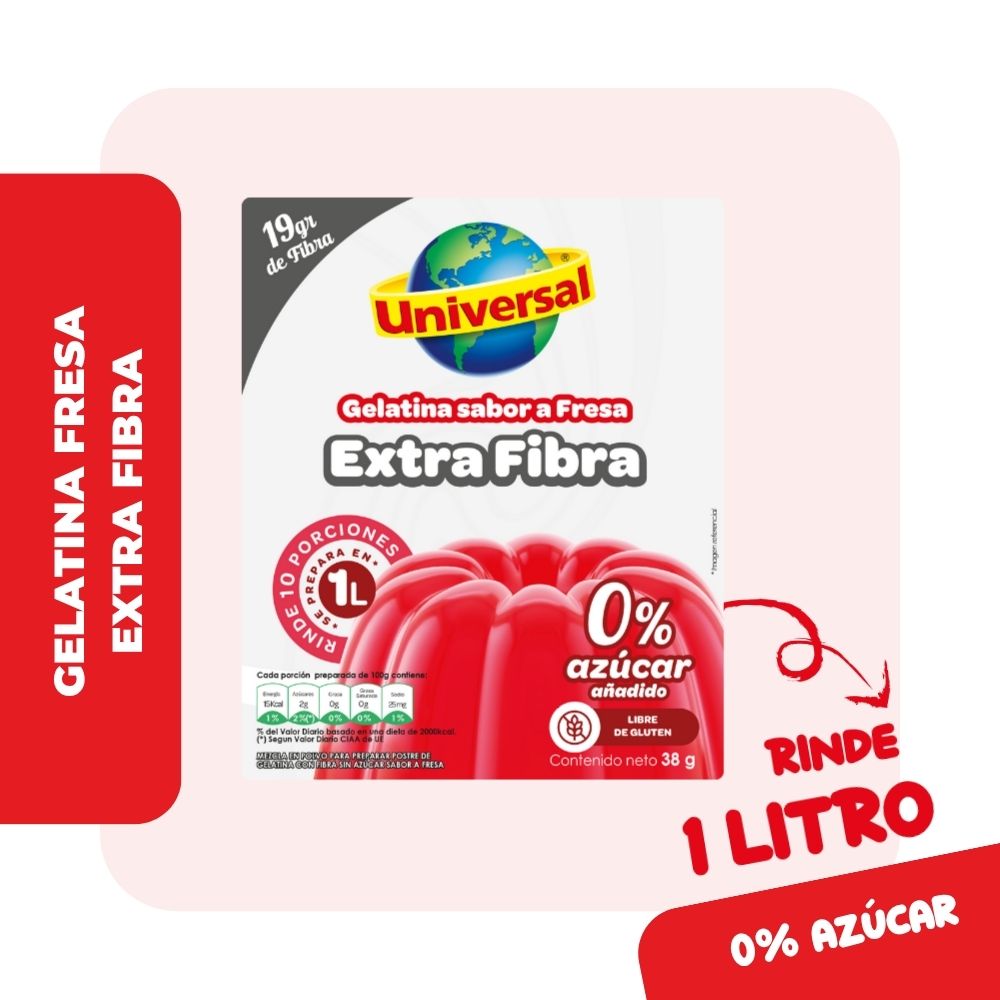 Gelatina UNIVERSAL Sabor a Fresa Extra Fibra Bolsa 38g