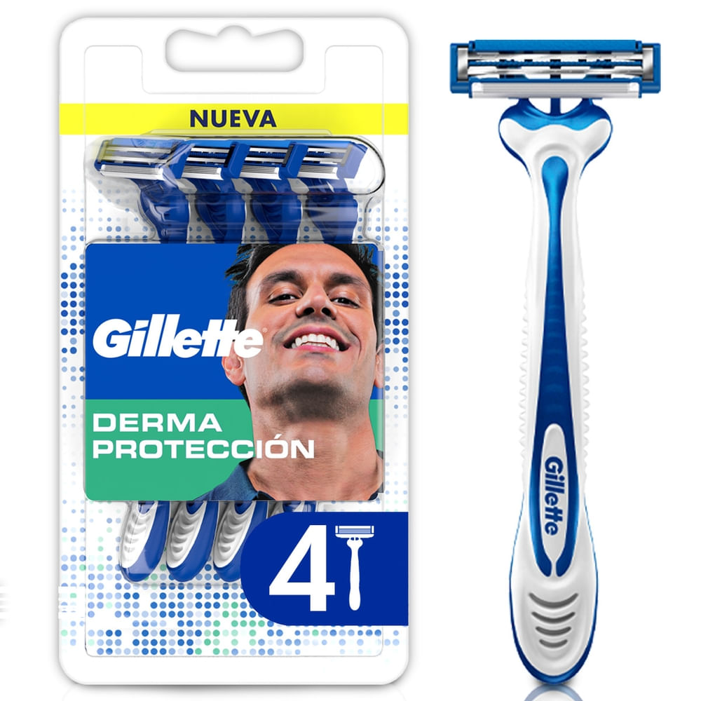 Máquina de Afeitar Desechable GILLETTE Derma Protección con Barra Anti-irritación Paquete 4un