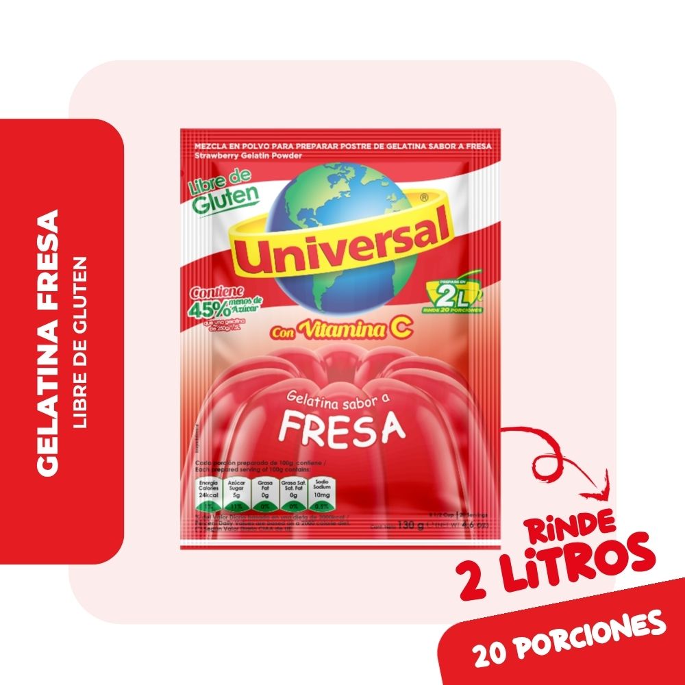 Gelatina UNIVERSAL Sabor a Fresa Bolsa 130g