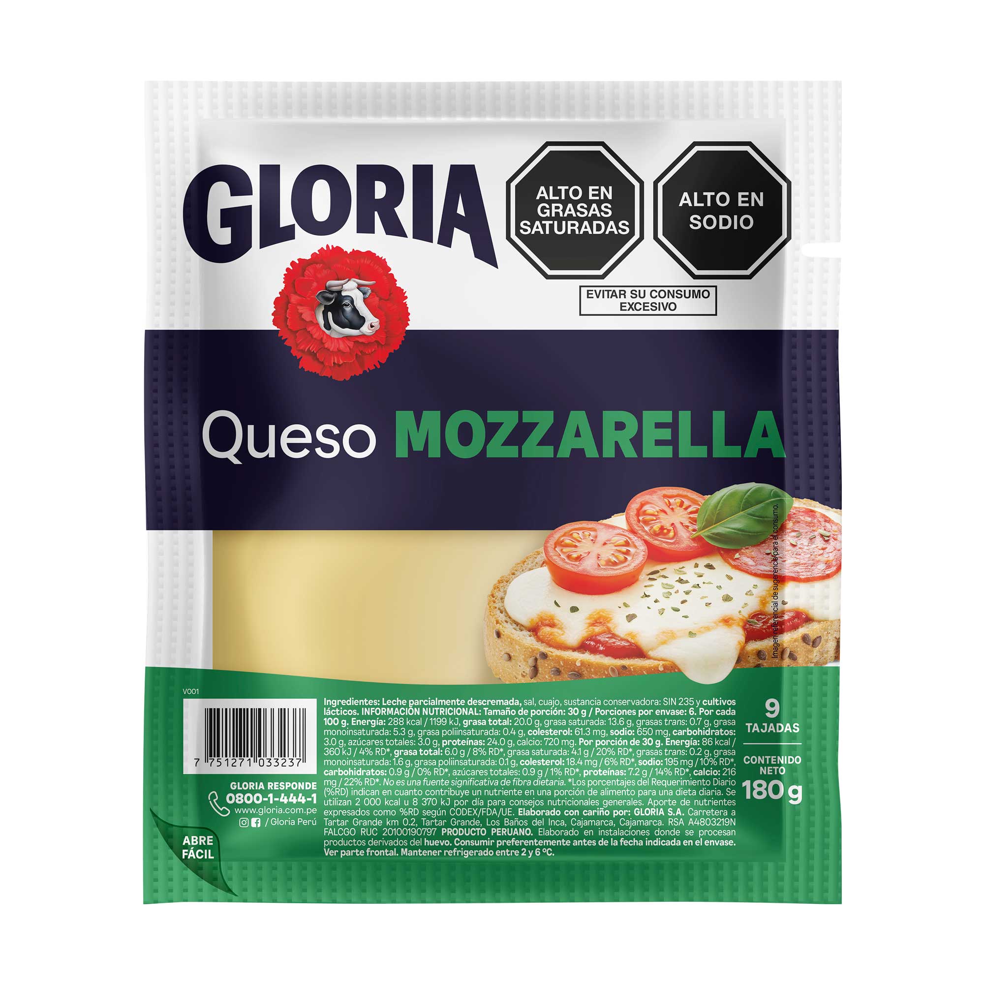 Queso Mozzarella GLORIA Paquete 180g