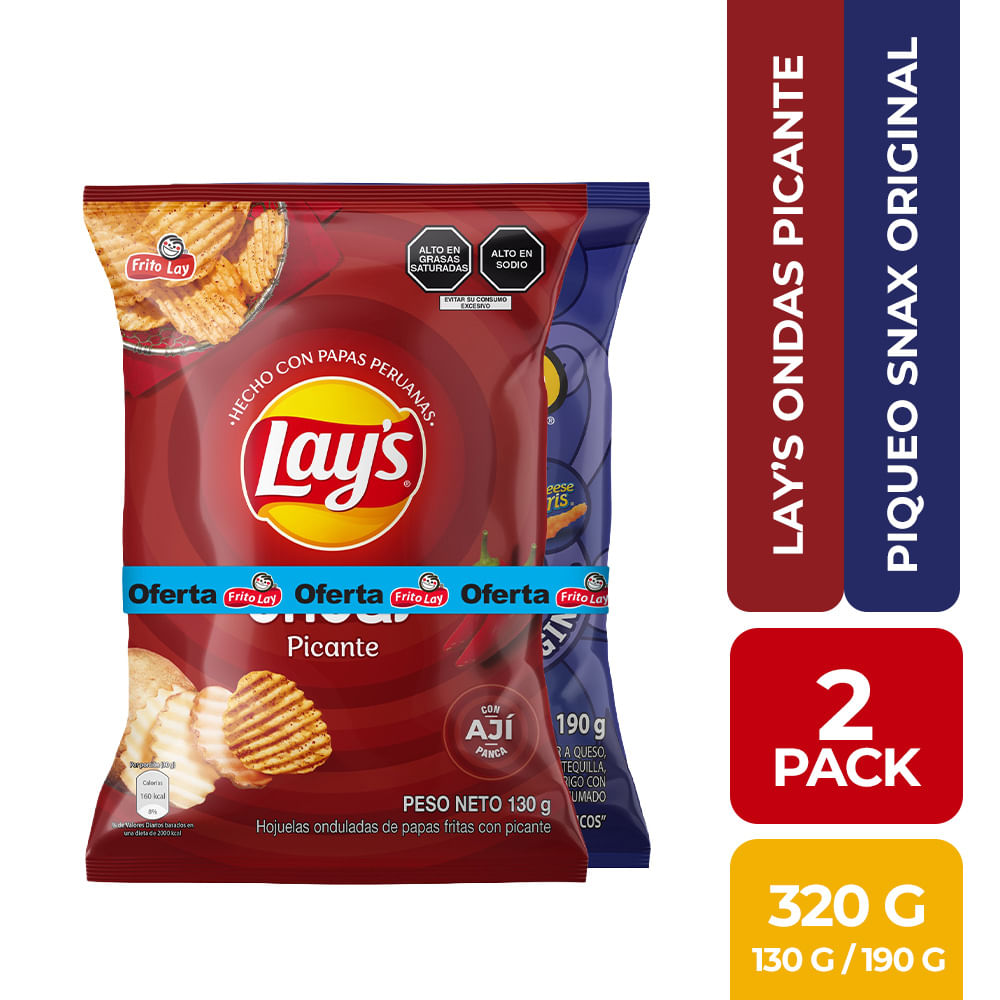 Papas LAY'S Ondas Picantes + PIQUEO SNAX Original Bolsa 320g
