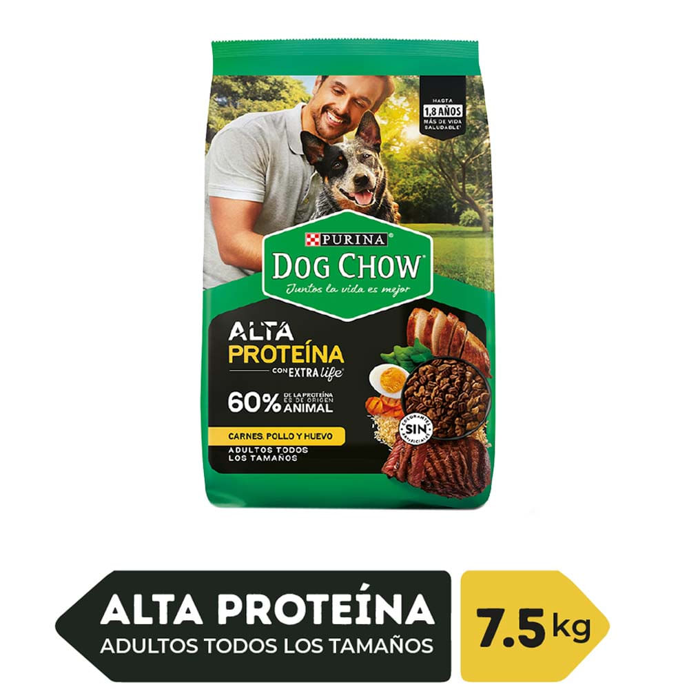 Alimento para Perro DOG CHOW Adulto Todos los tamaños Sabor Carne, Pollo y Huevo Bolsa 7.5Kg