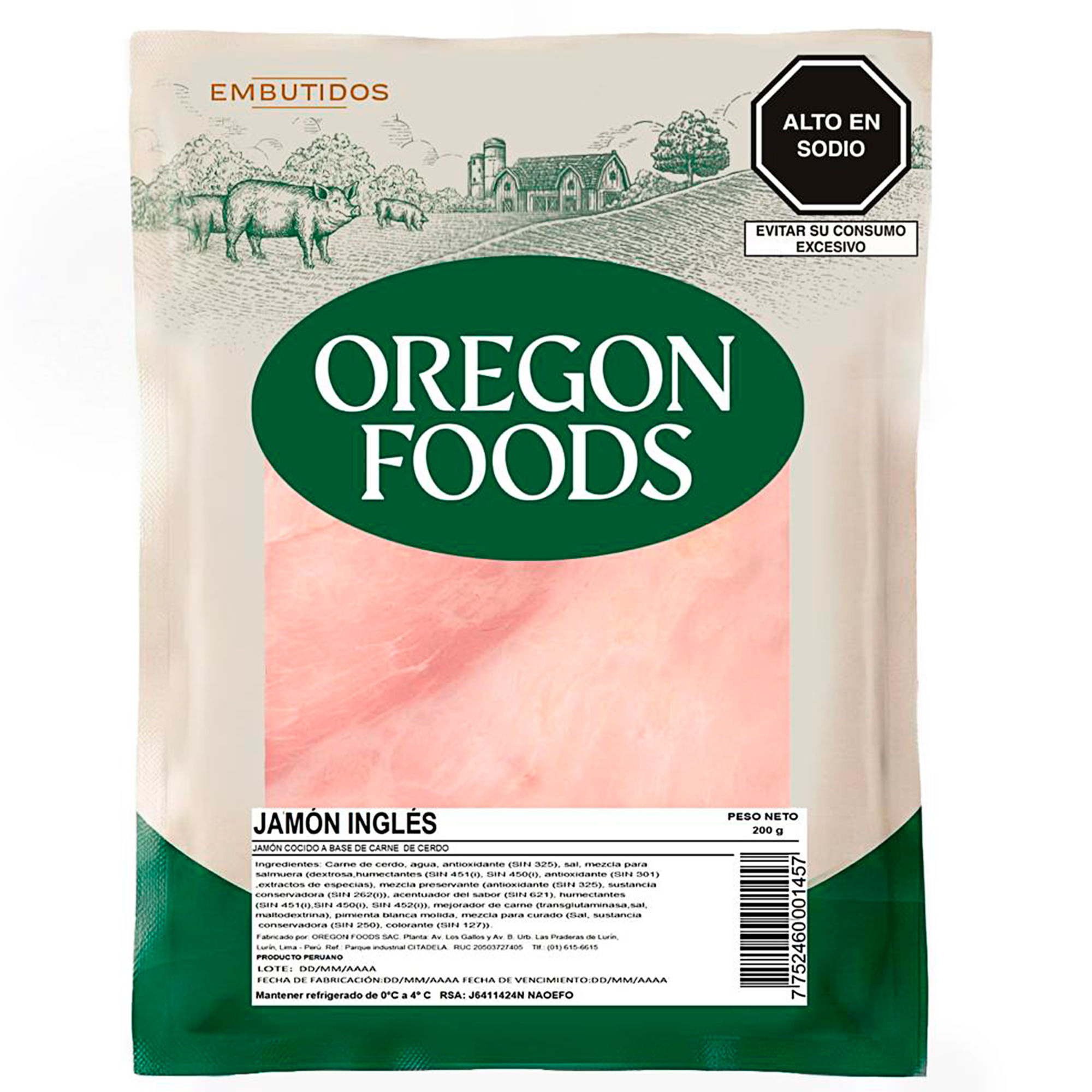Jamón Inglés OREGON FOODS Paquete 200g