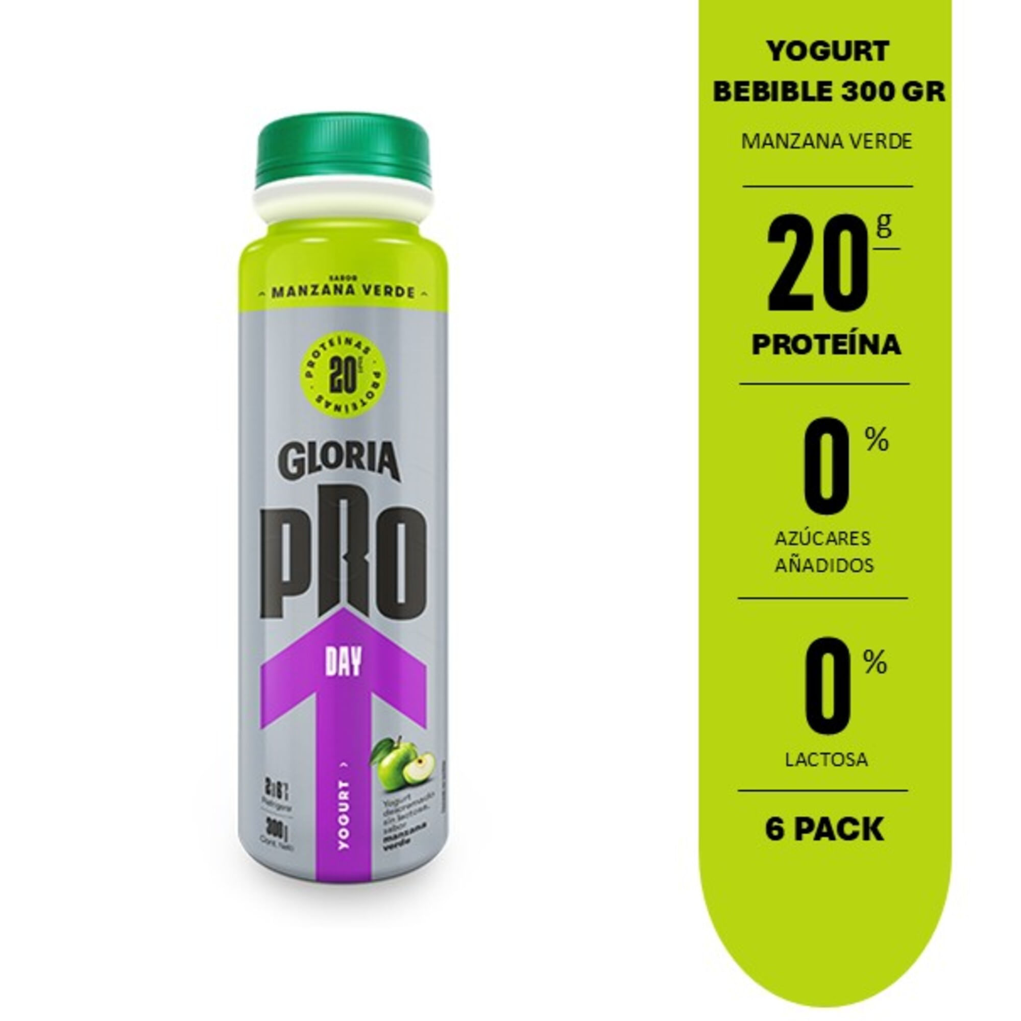 Yogurt GLORIA Pro Day Sabor Manzana Verde Botella 300g