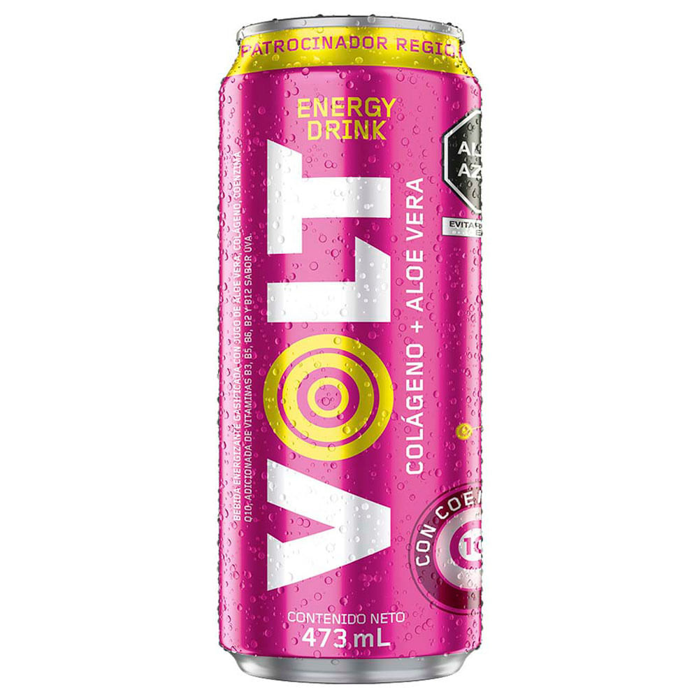 Bebida Energizante VOLT Sabor Pink y Uva sin Azúcar Lata 473ml